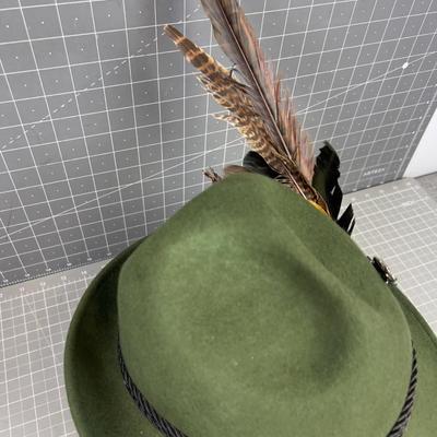 Wool Alpine Hat with Feathers, Made in Germany, Green 