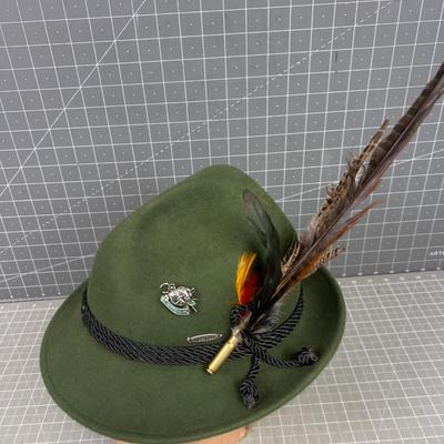 Wool Alpine Hat with Feathers, Made in Germany, Green 