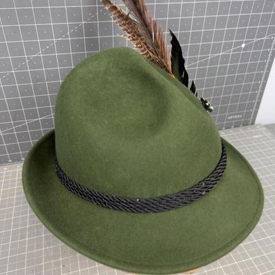 Wool Alpine Hat with Feathers, Made in Germany, Green 