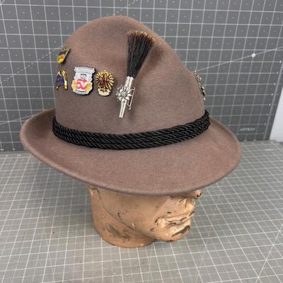 Wool Alpine Hat with Feathers, Made in Germany Brown 