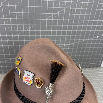 Wool Alpine Hat with Feathers, Made in Germany Brown 