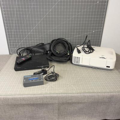 PROJECTOR, Dvd Player and all the cords and interface for PA 