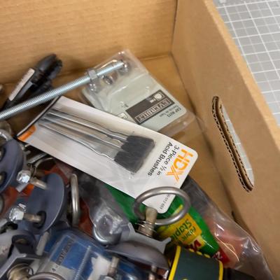 Tray of Hardware; Hooks, Chain, Screws