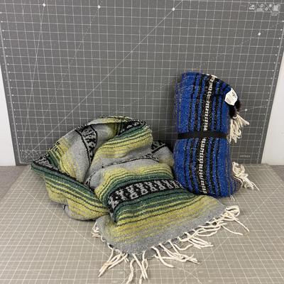 2 Cotton SERAPES: Blue & Green 