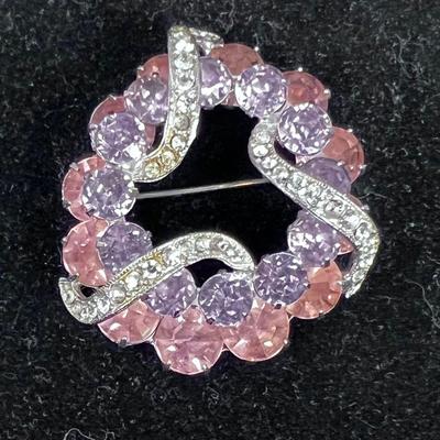 EISENBERG Pink Lavender Rhinestone Pin Brooch Vintage Marked