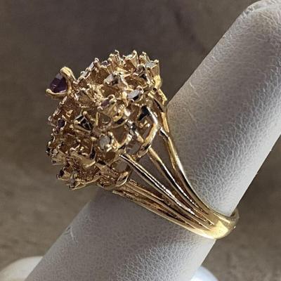 Amethyst Crystal and Pinfire Opal Burst Ring 18k Yellow Gold Plate