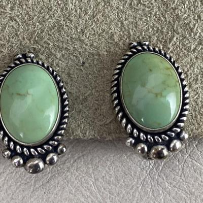 southwestern QUOC TURQUOISE & STERLING CLIP ON EARRINGS