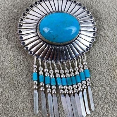 Sterling Silver Q.T. Quoc Turquoise Concho Pendant Pin