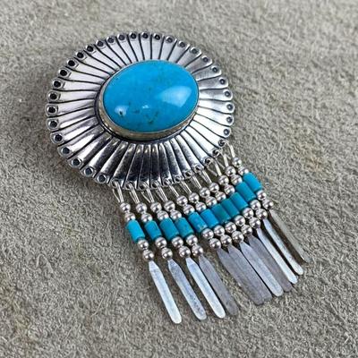 Sterling Silver Q.T. Quoc Turquoise Concho Pendant Pin