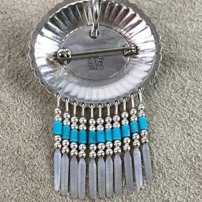 Sterling Silver Q.T. Quoc Turquoise Concho Pendant Pin