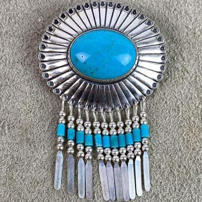 Sterling Silver Q.T. Quoc Turquoise Concho Pendant Pin