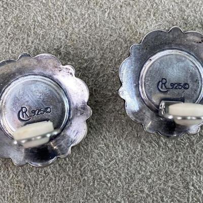 vintage Carolyn Pollack Relios Pink MOP Floral Sterling Clip Earrings