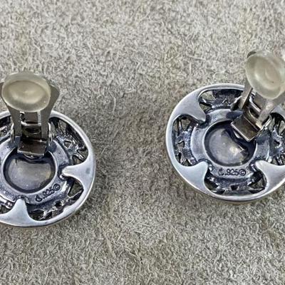 CAROLYN POLLACK RELIOS DENIM LAPIS FILIGREE STERLING SILVER CLIP EARRINGS