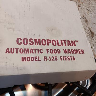 ELECTRIC KNIFE, SALTON FOOD WARMER AND MISMATCHED COOKWARE