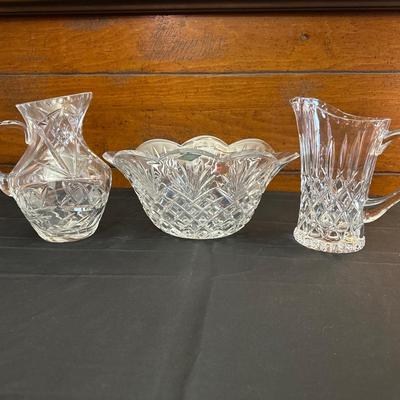 Crystal Pitchers and Bowl