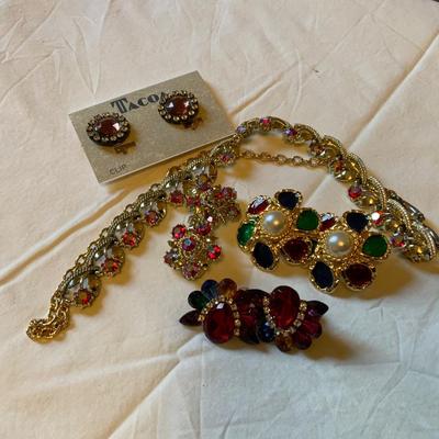 Lot of Colorful vintage clip on earrings and a Necklace