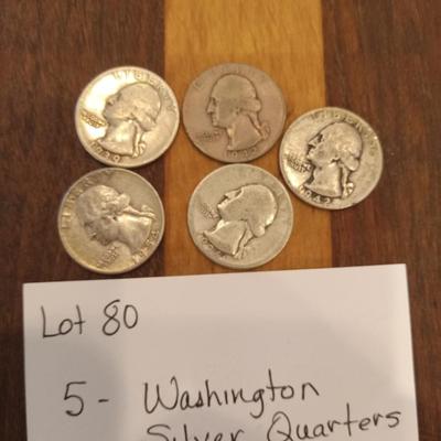 5 Washington Quarters silver
