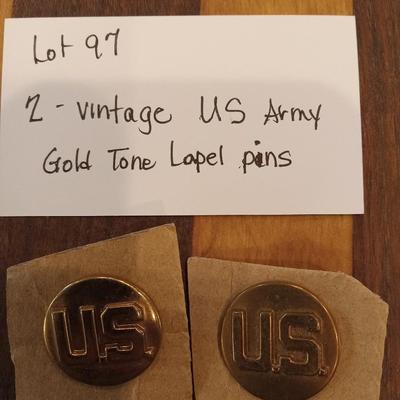 2 vintage gold tone US ARMY LAPEL PINS