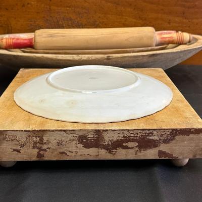 Primitive Wood Bowls, Rolling Pins, Cutting Board and China Plate