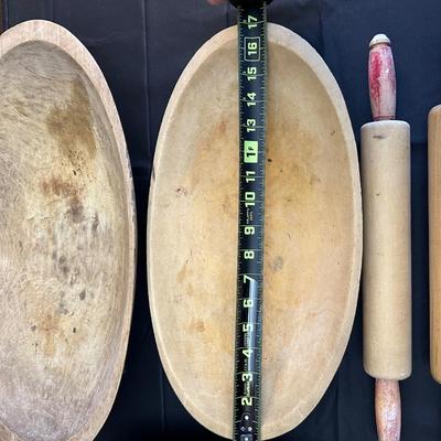 Primitive Wood Bowls, Rolling Pins, Cutting Board and China Plate
