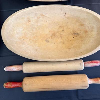 Primitive Wood Bowls, Rolling Pins, Cutting Board and China Plate