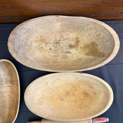 Primitive Wood Bowls, Rolling Pins, Cutting Board and China Plate