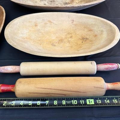 Primitive Wood Bowls, Rolling Pins, Cutting Board and China Plate