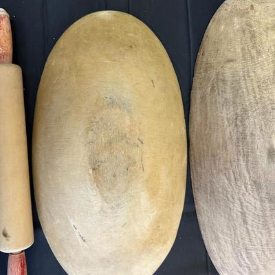 Primitive Wood Bowls, Rolling Pins, Cutting Board and China Plate