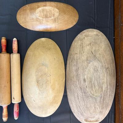 Primitive Wood Bowls, Rolling Pins, Cutting Board and China Plate