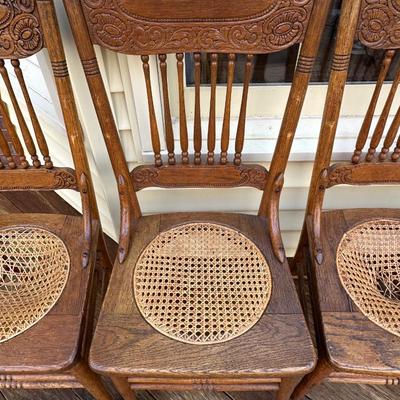 Vintage Wood Hand Caned Chairs