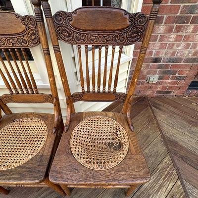 Vintage Wood Hand Caned Chairs