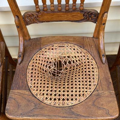 Vintage Wood Hand Caned Chairs
