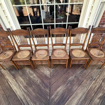 Vintage Wood Hand Caned Chairs