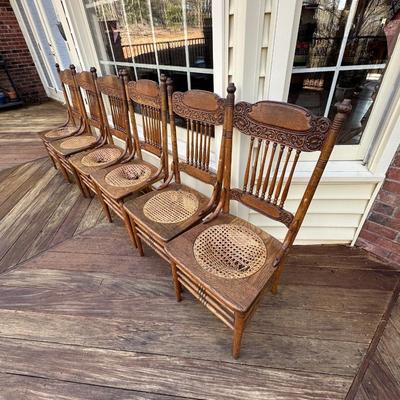 Vintage Wood Hand Caned Chairs