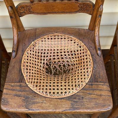 Vintage Wood Hand Caned Chairs