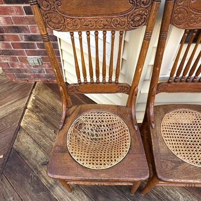 Vintage Wood Hand Caned Chairs