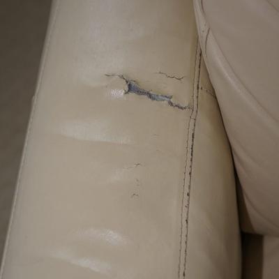 IVORY COLORED WHITE LEATHER RECLINER OF COMFORT, AS IS