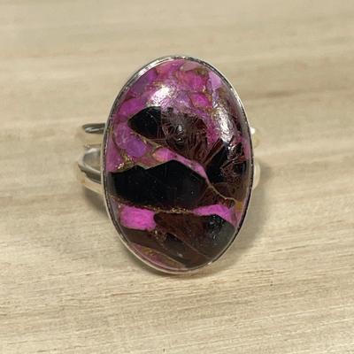 Pink and Black stone Sterling silver ring 8