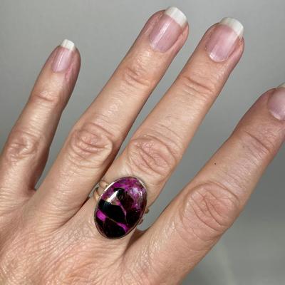 Pink and Black stone Sterling silver ring 8