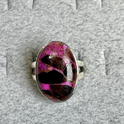 Pink and Black stone Sterling silver ring 8