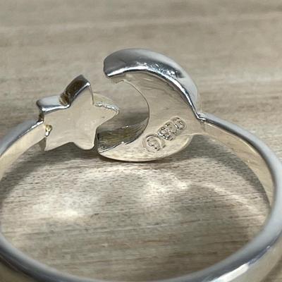 Blue Opal moon with star Sterling silver ring