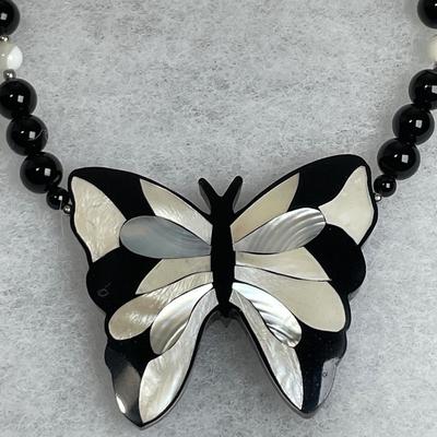 Lee Sands Mother of Pearl Inlay butterfly necklace