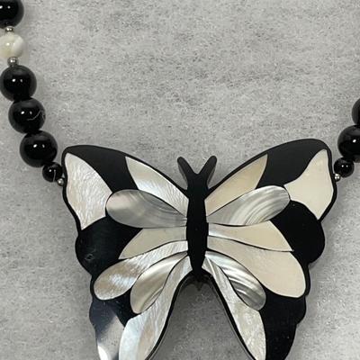 Lee Sands Mother of Pearl Inlay butterfly necklace