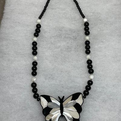 Lee Sands Mother of Pearl Inlay butterfly necklace