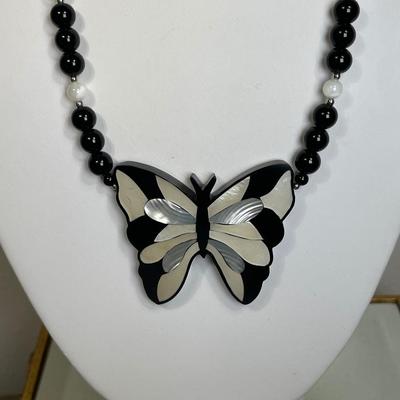 Lee Sands Mother of Pearl Inlay butterfly necklace