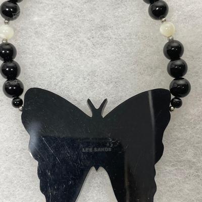 Lee Sands Mother of Pearl Inlay butterfly necklace