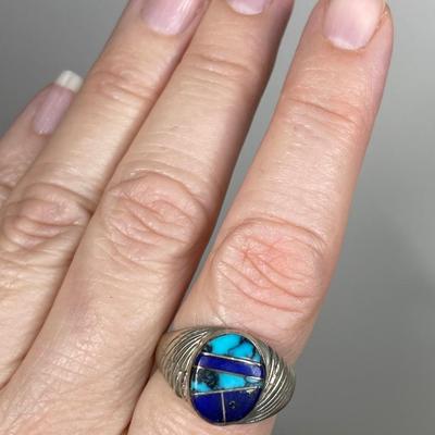 Sterling Silver Estate Ring Lapis Turquoise 10