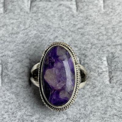 Purple Charoite Sterling silver ring 7