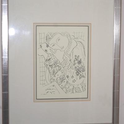 AFTER HENRI MATISSE FRAMED LITHOGRAPH DRAWING 1936 LADY