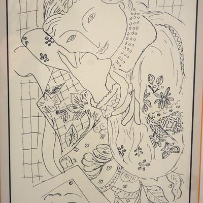 AFTER HENRI MATISSE FRAMED LITHOGRAPH DRAWING 1936 LADY